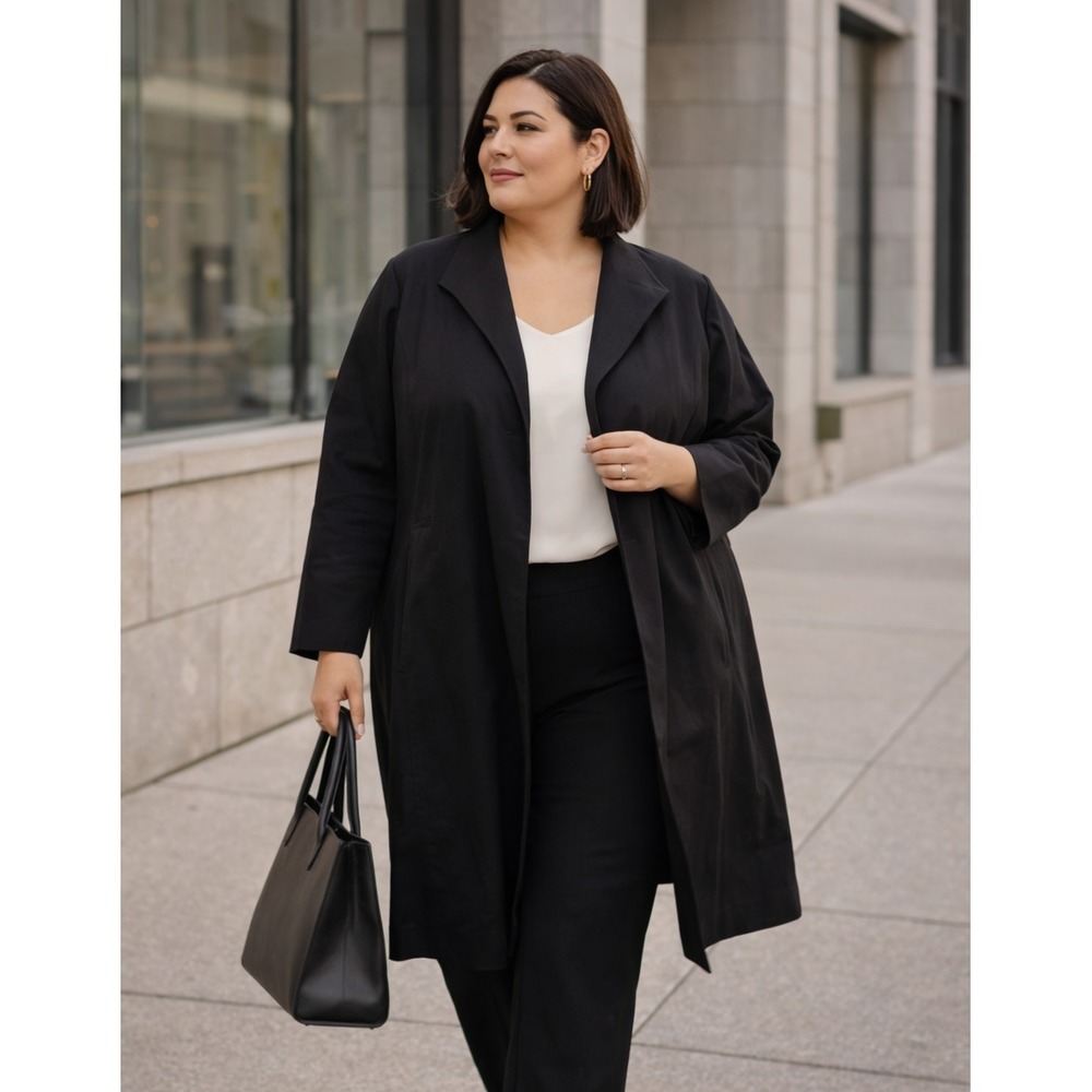 NWT Eileen Fisher Women Quiet Luxury High Collar Duster Coat 3X Black Urban Chic